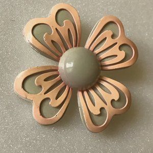 Peach Enameled Petal Brooch Pin Costume Jewelry